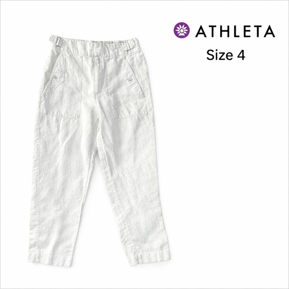 Athleta Pants - Athleta Women's Voyager 100% Linen High Rise Relaxed Ankle Pants Ivory Size 4